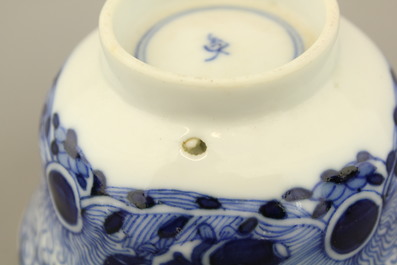 A collection of mostly blue and white Chinese porcelain plates, cups and saucers, 18/19th C.