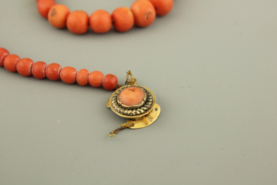 A collection of Chinese red coral jewelry, 19th C.