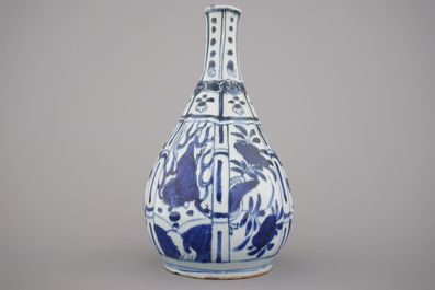 A Chinese blue and white Ming dynasty Wan-Li bottle with horses, 16th C.