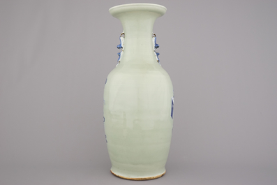 A fine Chinese celadon ground vase with scholar's objects, 19/20th C.