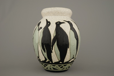 A fine penguin vase, Charles Catteau for Boch K&eacute;ramis, ca. 1927