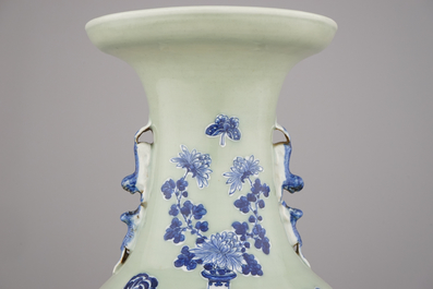 A fine Chinese celadon ground vase with scholar's objects, 19/20th C.