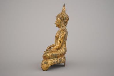 Bouddha tha&iuml; assis, en bronze dor&eacute;, 19e