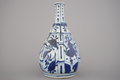 A Chinese blue and white Ming dynasty Wan-Li bottle with horses, 16th C.