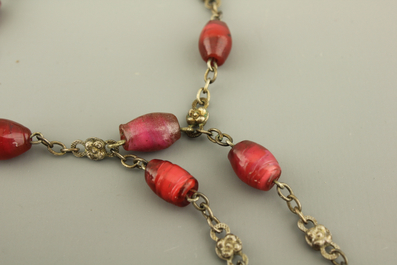 A collection of Chinese red coral jewelry, 19th C.