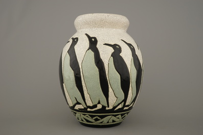 A fine penguin vase, Charles Catteau for Boch K&eacute;ramis, ca. 1927