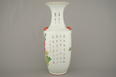 A large Chinese porcelain vase decorated with birds and floral branches, 19th C.