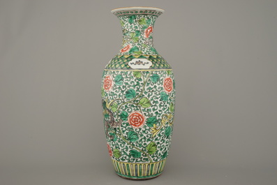 A Chinese famille verte vase with a dragon, 19th C.