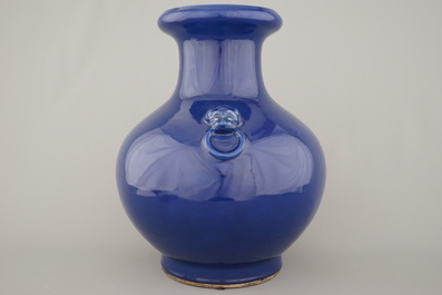 A large Chinese porcelain blue monochrome vase, Qianlong mark, 19th C.