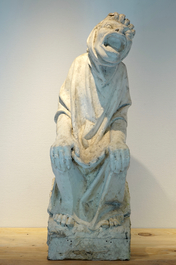 A neo-gothic style plaster cast of a seated figure, 19/20th C., Bruges
