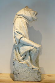 A neo-gothic style plaster cast of a seated figure, 19/20th C., Bruges