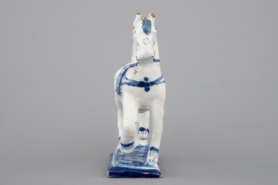 A fine Dutch Delft blue and white model of a standing horse, 18th C.