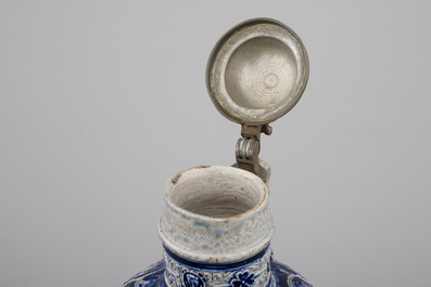 A fine Westerwald stoneware pewter-mounted jug with the coat of arms of France, dated 1597