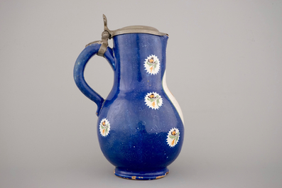 A Brussels faience pewter-mounted jug, 18th C.