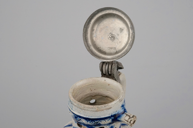 A rare Westerwald pewter-mounted puzzle or spill jug, 17th C.