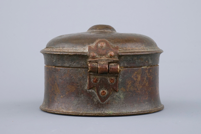 A cylindrical partly gilt box and cover, 16/17th C.