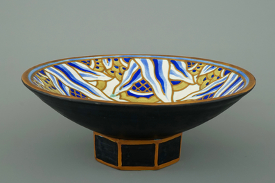 A Boch Keramis matte glaze bowl on stand by Charles Catteau, ca. 1930