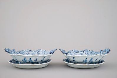 A pair of Dutch Delft blue and white strawberry strainers, 18th C.