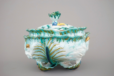 A Brussels faience cabbage shaped tureen and cover, 18th C.