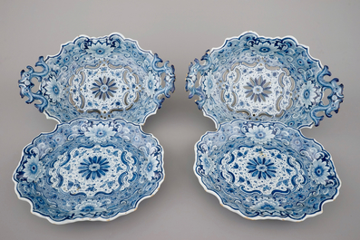 A pair of Dutch Delft blue and white strawberry strainers, 18th C.