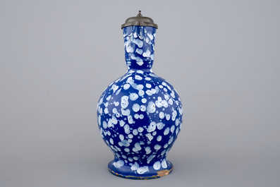 A rare Nevers pewter-mounted jug in &quot;Bleu Persan&quot; style, 17th C.