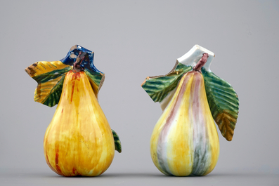 Two Dutch Delft models of pears, 18 and 19th C.