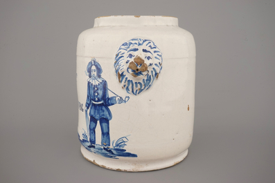 A Brussels faience tobacco jar &quot;Tabac de Strasbourg&quot;, 18th C.