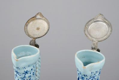 A pair of South-German pewter-mounted jugs with twisted handles, 17/18th C.