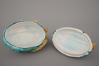 A fine Brussels faience turquoise ground melon-shaped tureen and cover, 18th C.