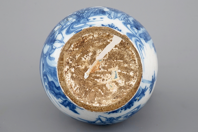 A Dutch Delft blue and white chinoiserie jug, 17th C.