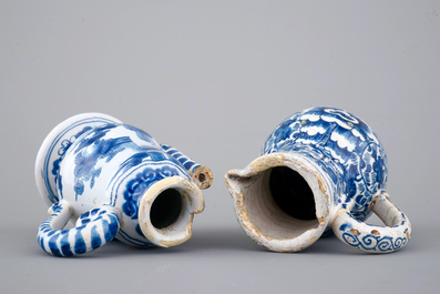 Two blue and white jugs, Delft and Nevers, 18th C.