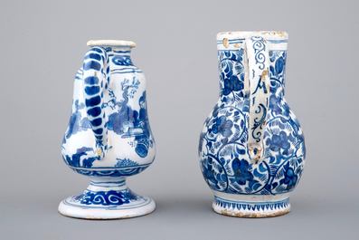 Two blue and white jugs, Delft and Nevers, 18th C.