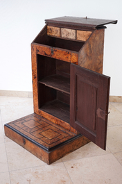 A burl veneer and inlaid bone prayer desk stool, Liege, 17/18th C.