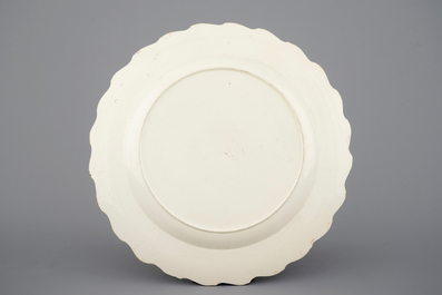 A rare Dutch-decorated English Leeds creamware royal portrait plate, 18th C.