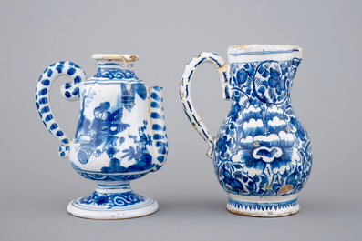 Two blue and white jugs, Delft and Nevers, 18th C.