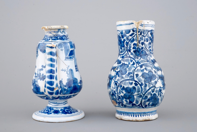 Two blue and white jugs, Delft and Nevers, 18th C.