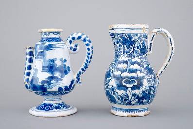 Two blue and white jugs, Delft and Nevers, 18th C.