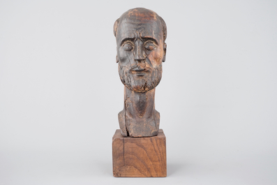 A Spanish colonial or Hispano-Filipino carved wood head of a saint, 18th C.