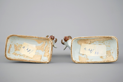A pair of white Delft cold-painted cows, Dutch, 18th C.