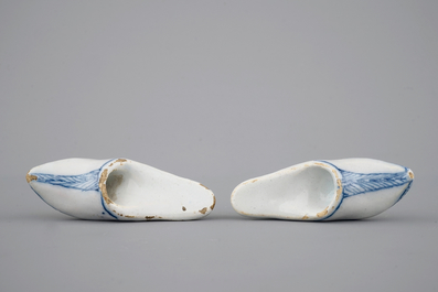 A pair of blue and white Dutch Delft slippers, 18th C.