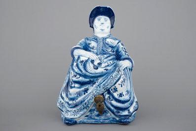 A blue and white Dutch Delft figural &quot;Bobbejak&quot; table fountain, 18th C.