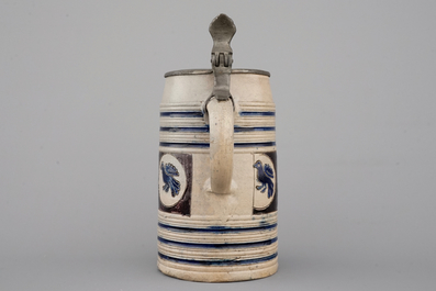 A fine Westerwald incised and pewter-mounted beer stein, 17th C.