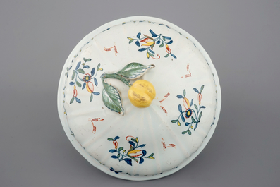 A fine polychrome faience tureen, Quimper, workshop of Caussy, 1750-1770
