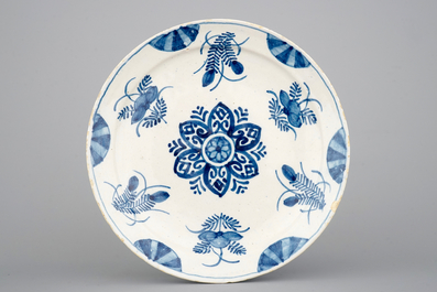 A set of 5 Dutch Delft blue/white and polychrome plates 18th C.