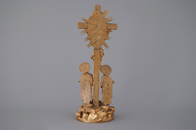 An Indo-Portuguese gilt wood calvary with crucifix, 18/19th C.