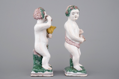 Two fine Brussels faience figures, allegorical depictions of the seasons, 18/19th C.