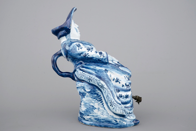 A blue and white Dutch Delft figural &quot;Bobbejak&quot; table fountain, 18th C.