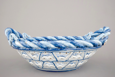 A very large French faience open-worked basket, 19th C.