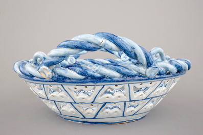 A very large French faience open-worked basket, 19th C.