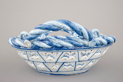 A very large French faience open-worked basket, 19th C.